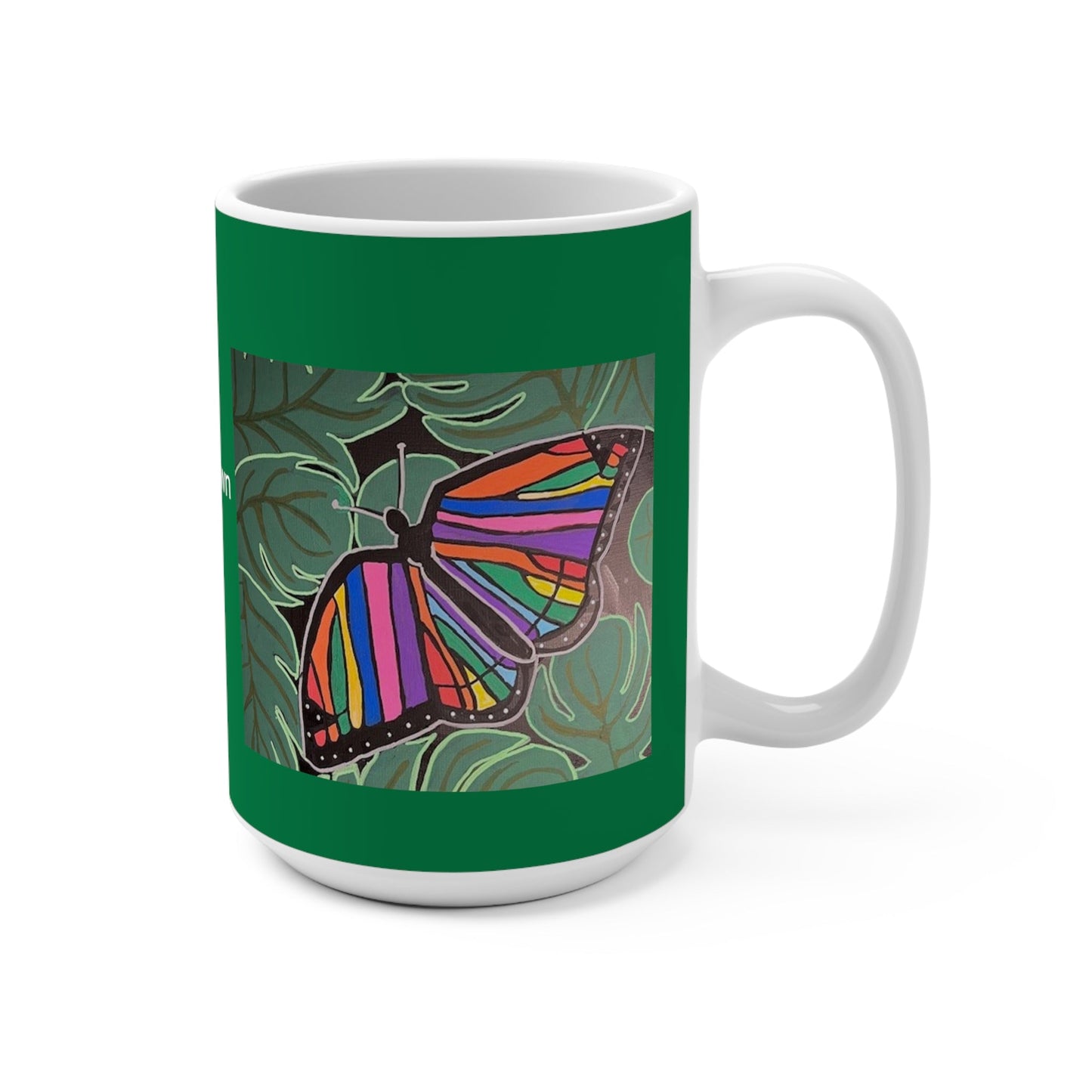White 15oz Ceramic Mug - Rainbow Butterfly    POD | Kid-Epics Expressions