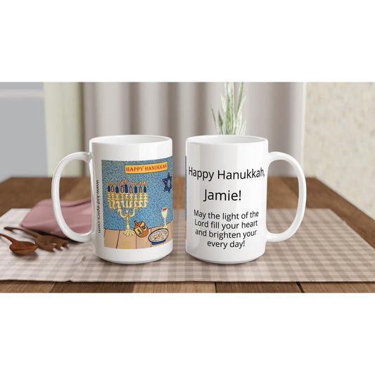 White 15oz Ceramic Mug - Personalized Hanukkah20 | Kid-Epics Expressions