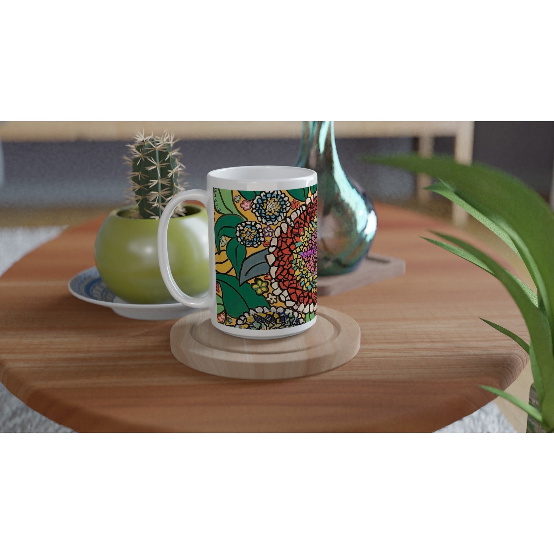 White 15oz Ceramic Mug - Stained-Glass Flowers | Kid-Epics Expressions