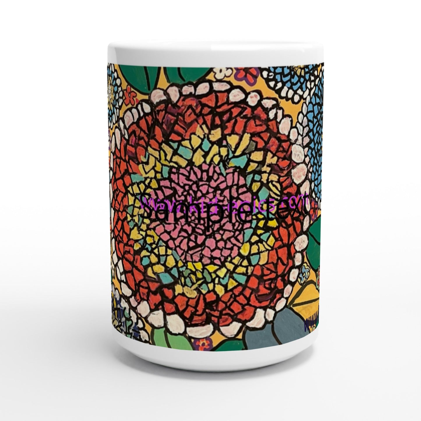 White 15oz Ceramic Mug  - Stained-Glass Flowers | Kid-Epics Expressions