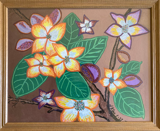Abundant Beauty, Art Print   Apple blossom Branch against brown background